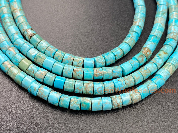 15.5" 4x4mm light blue Sea Sediment, Impression Jasper tube Heishi beads