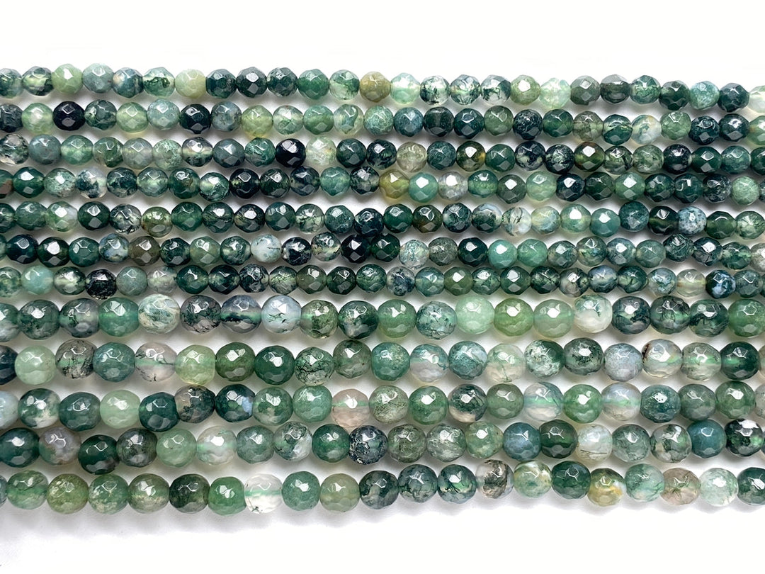 15“ 6mm genuine natural green moss Agate Round faceted beads