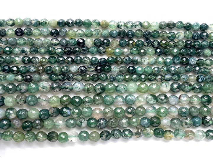 15“ 6mm genuine natural green moss Agate Round faceted beads