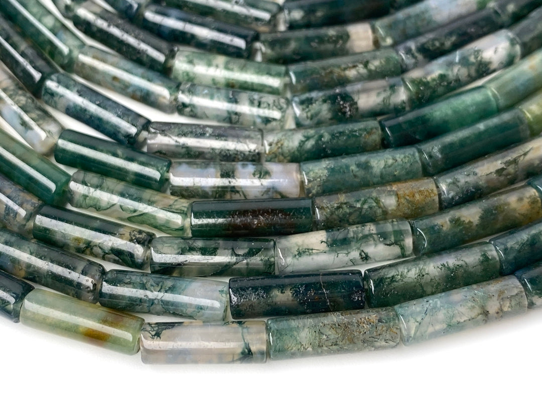 15.5" 4x13mm natural green moss Agate round Tube beads Gemstone