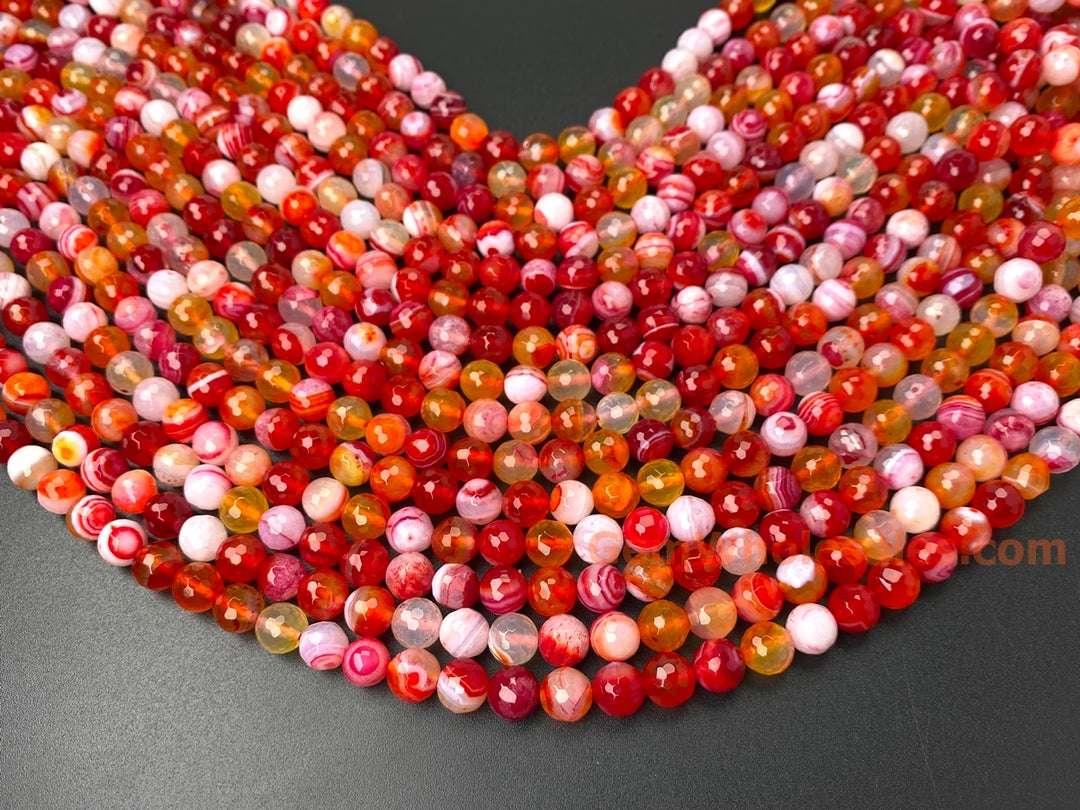 15" 6mm/8mm/10mm orange red stripe Agate Round faceted beads