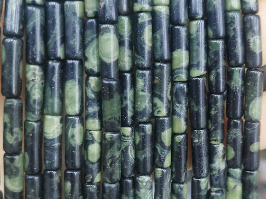 15.5" 4x13mm natural green kambaba jasper round tube cylinder beads