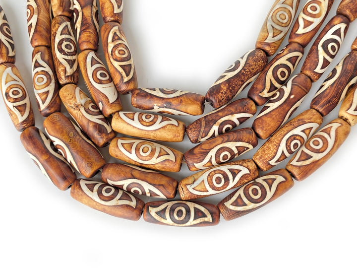 10PCS 10x28mm Antique brown Tibetan DZI agate barrel/rice beads 2 eyes