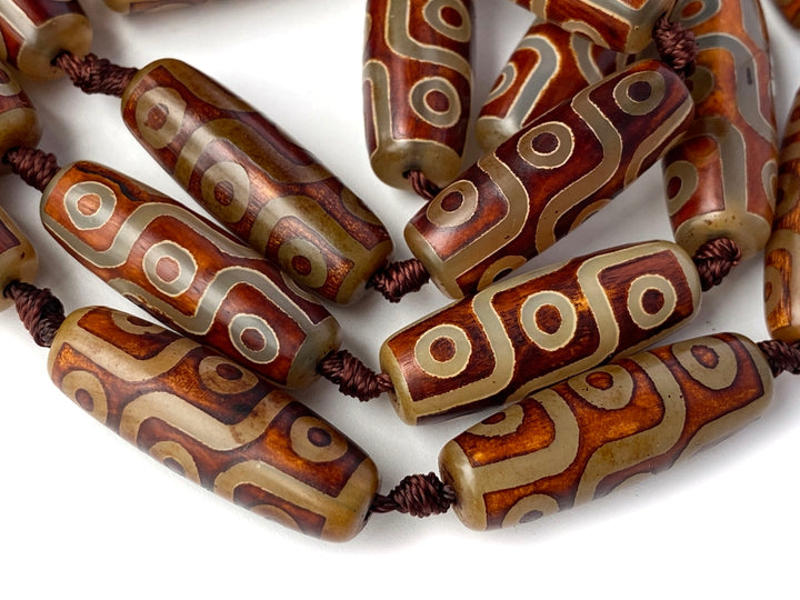 14" 10x30mm Antique brown Tibetan DZI agate barrel/rice beads 9 eye