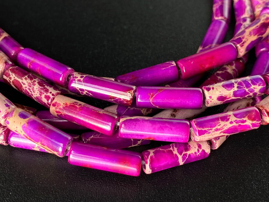 15.5" 4x13mm lavender purple emperor jasper round tube beads
