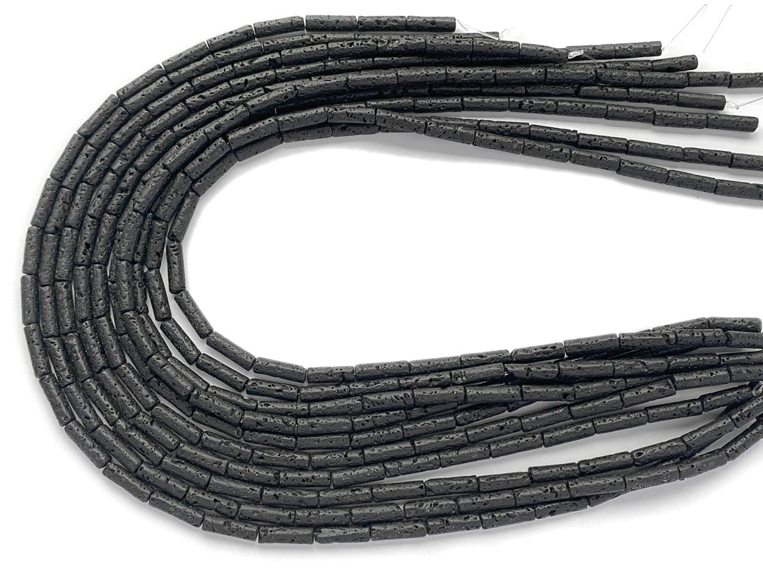 15.5" 4x13mm black Lava stone Tube beads for jewelry making