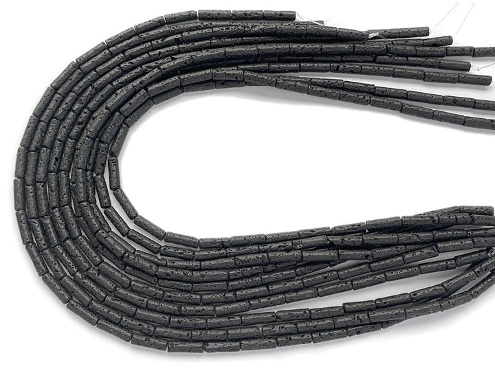 15.5" 4x13mm black Lava stone Tube beads for jewelry making