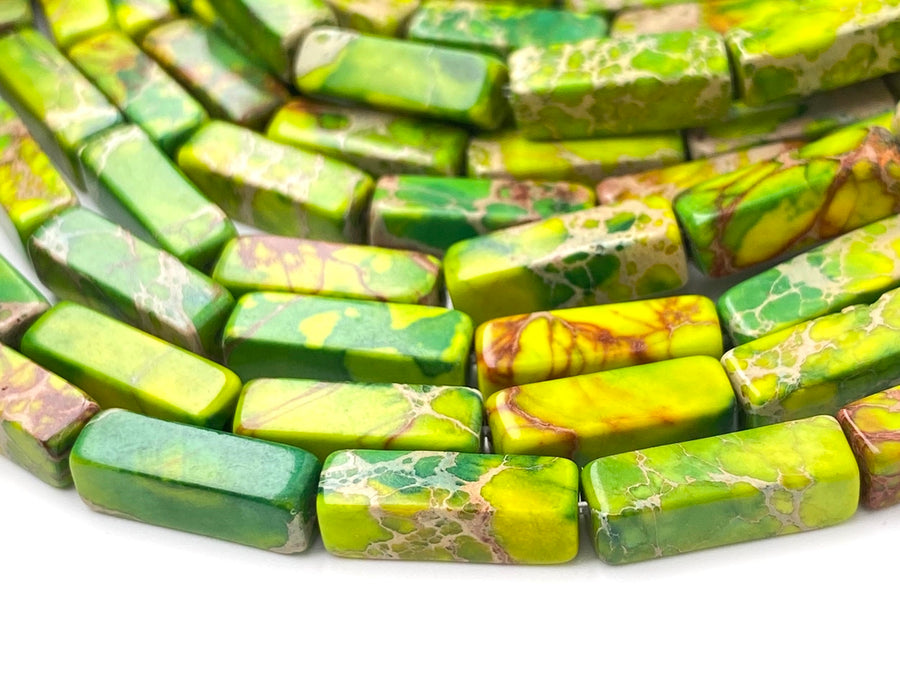 15" 4x13mm Yellowish green emperor jasper rectangle tube beads