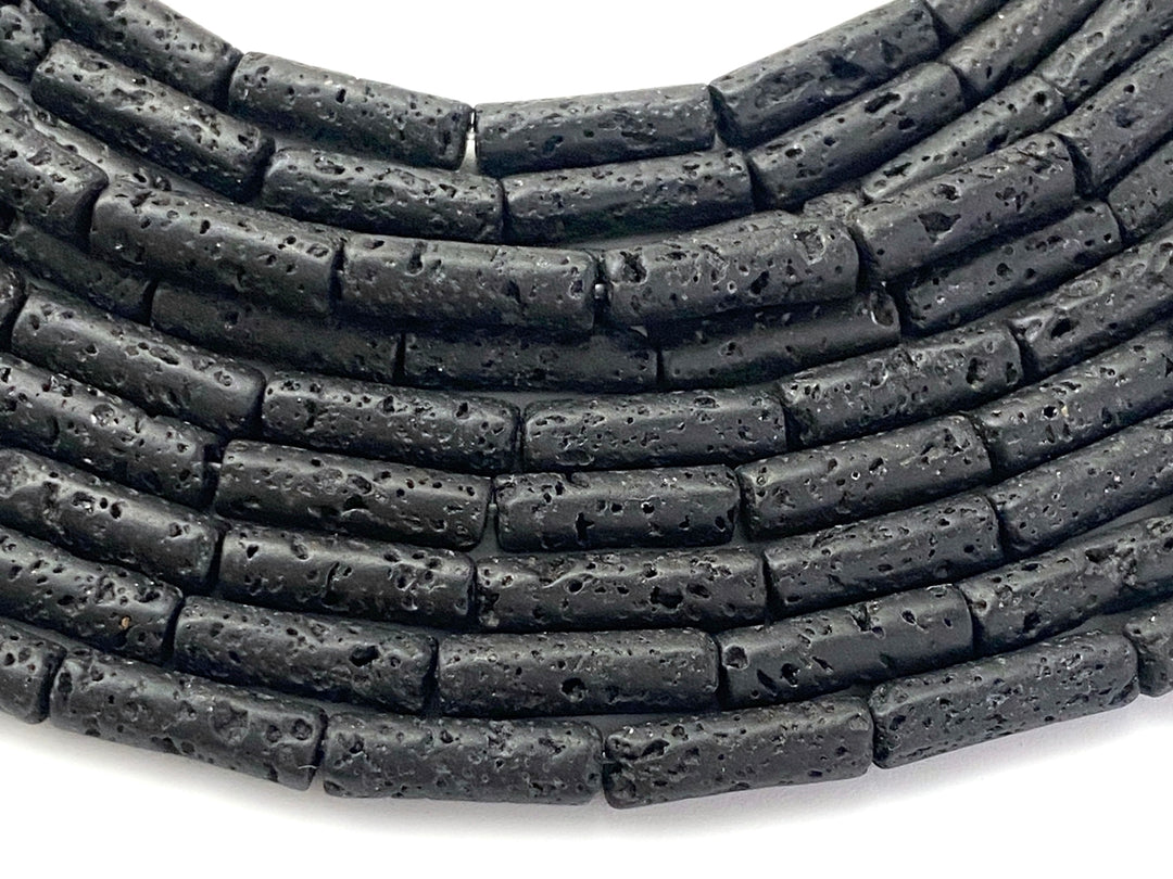 15.5" 4x13mm black Lava stone Tube beads for jewelry making