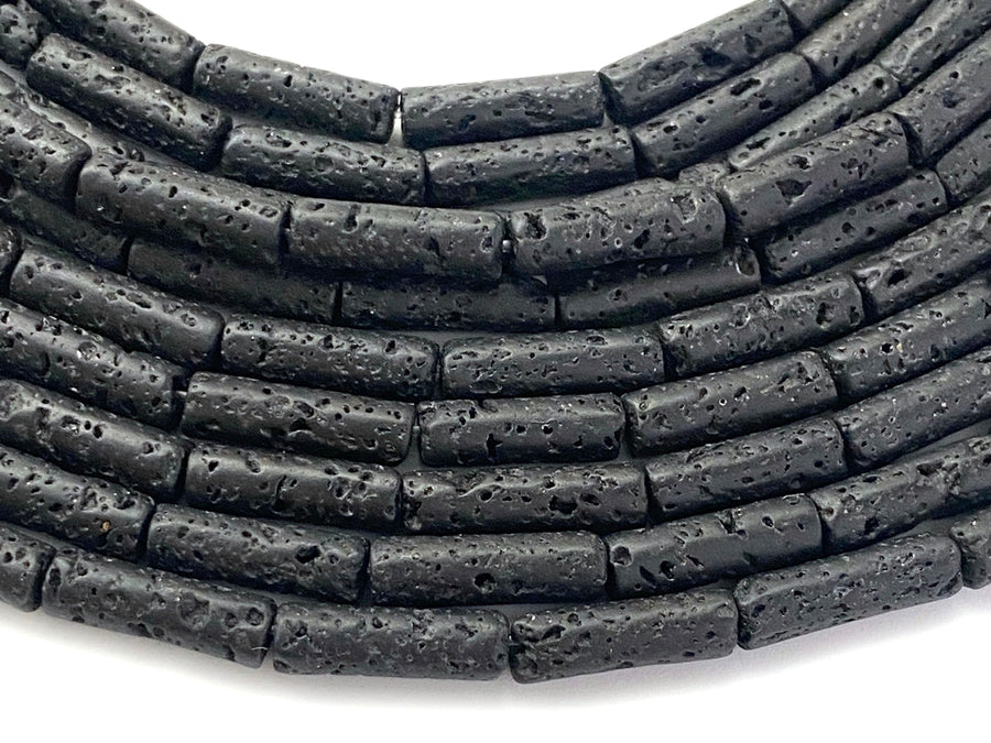15.5" 4x13mm black Lava stone Tube beads for jewelry making