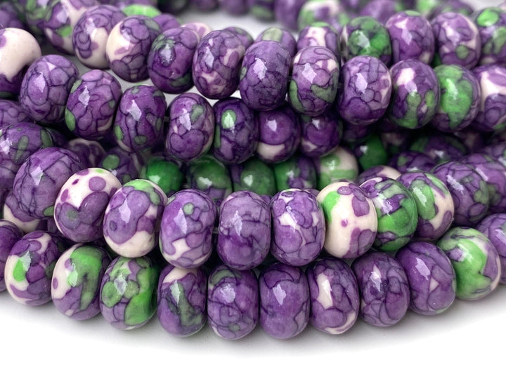 15.5" 5x8mm purple green rain flower stone roundel/rondelle beads
