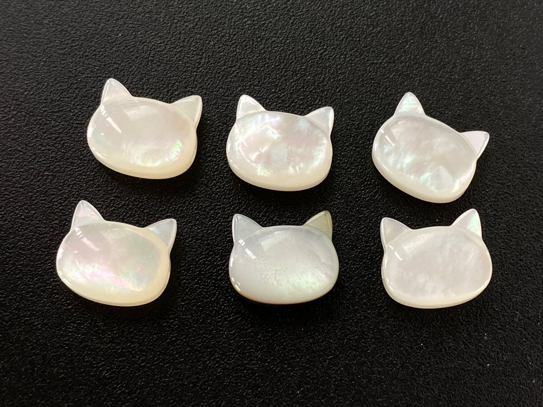 5PCS 9x10mm Natural white MOP little cat beads, mother of pearl cat