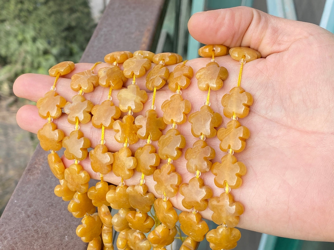 15.5" 15mm/20mm Natural yellow jade flower beads gemstone