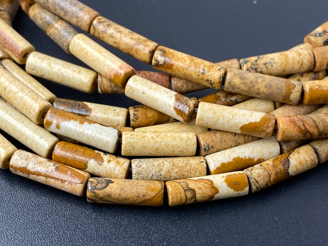 15.5" Picture jasper round tubes 4x13mm, yellow gemstone Cylinder