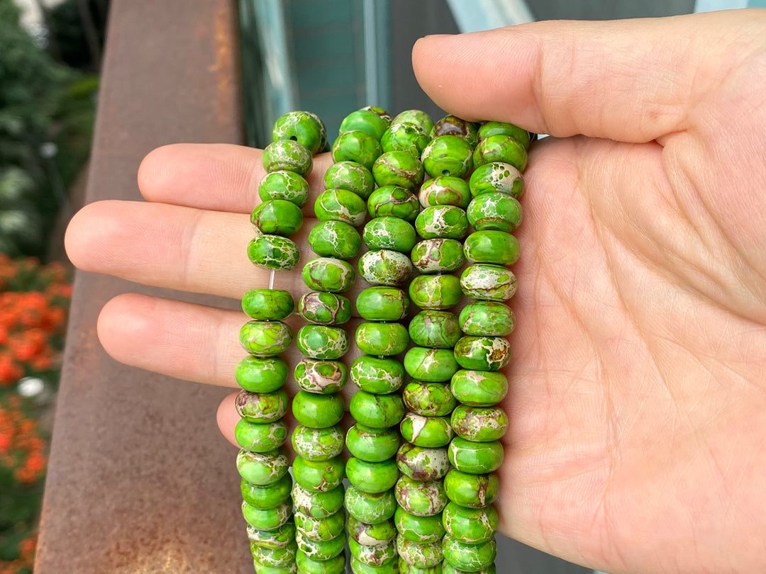 15.5" 6x10mm yellow green Sea Sediment rondelle beads,emperor jasper, Terra Jasper