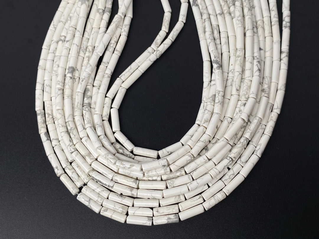 15.5" 4x13mm White howlite round tubes beads, white gemstone Cylinder