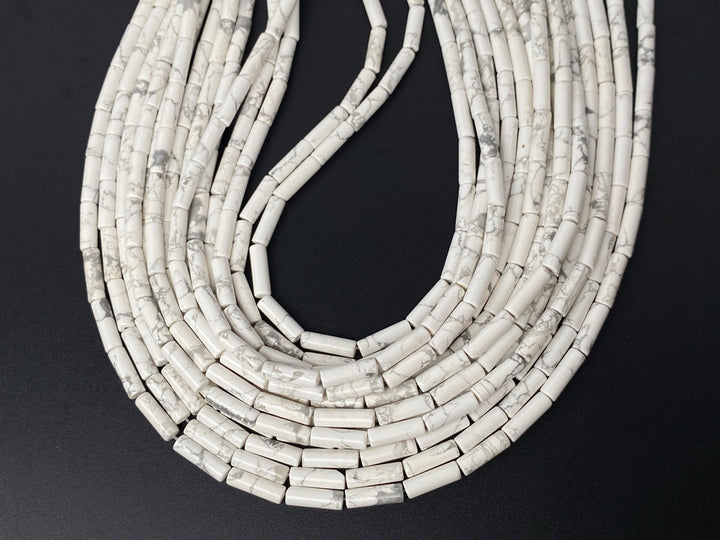 15.5" 4x13mm White howlite round tubes beads, white gemstone Cylinder