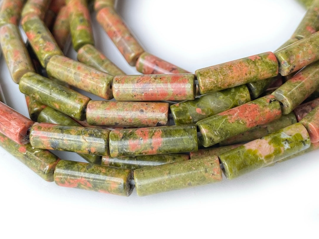 15.5" 4x13mm Natural Unakite stone round cylinder tube beads