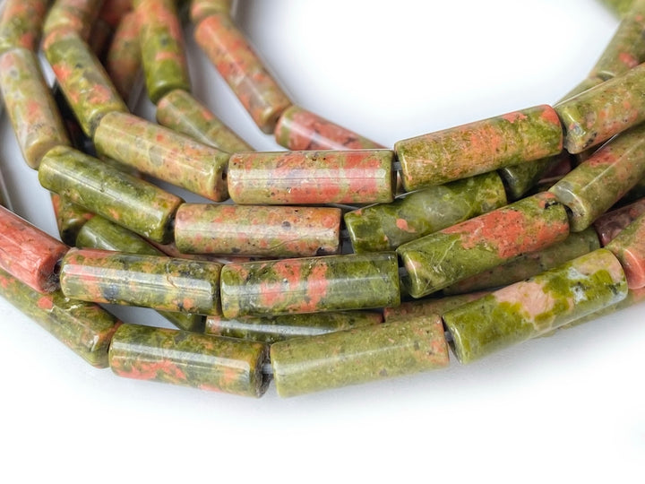 15.5" 4x13mm Natural Unakite stone round cylinder tube beads