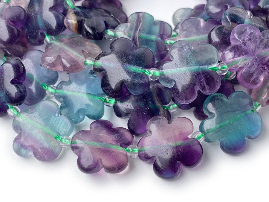 15.5" 15mm/20mm Natural rainbow fluorite stone flower shape beads
