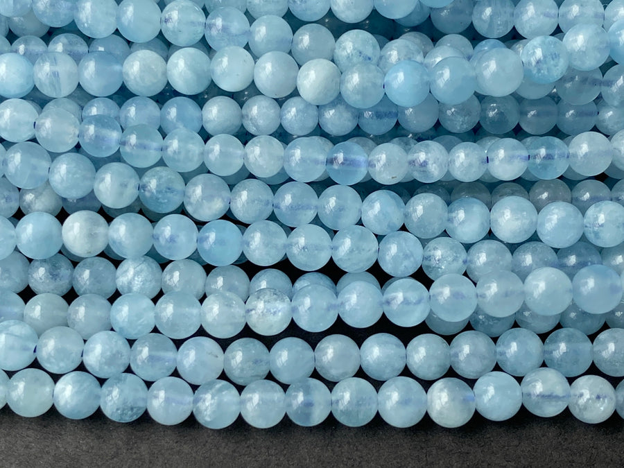 15.5" 4mm A Natural Aquamarine round beads, milky light blue beads