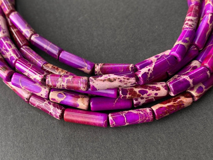 15.5" 4x13mm lavender purple emperor jasper round tube beads