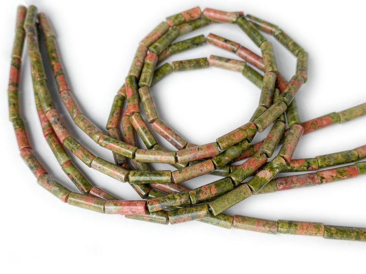 15.5" 4x13mm Natural Unakite stone round cylinder tube beads