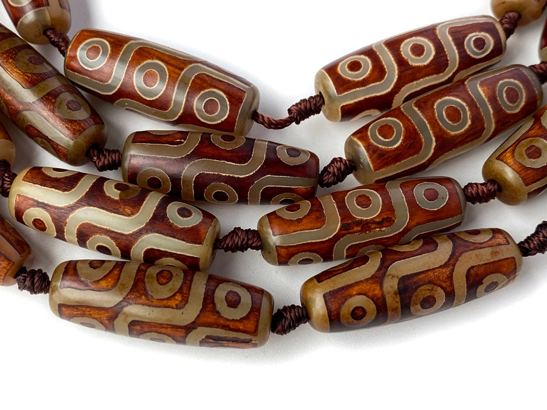 14" 10x30mm Antique brown Tibetan DZI agate barrel/rice beads 9 eye