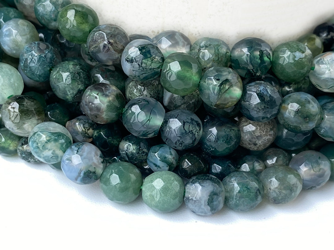 15" 4mm genuine natural green moss Agate Round faceted beads