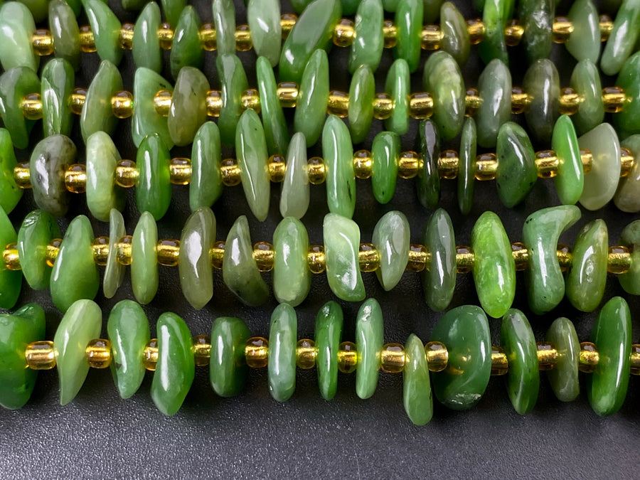 15.5" 8x10mm Natural green jade nuggets chips beads