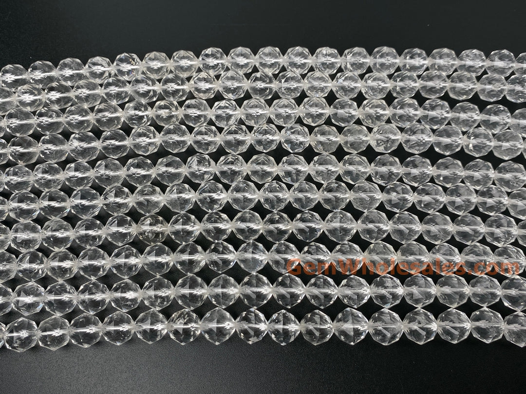 15" 10mm Natural rock crystal quartz star faceted beads