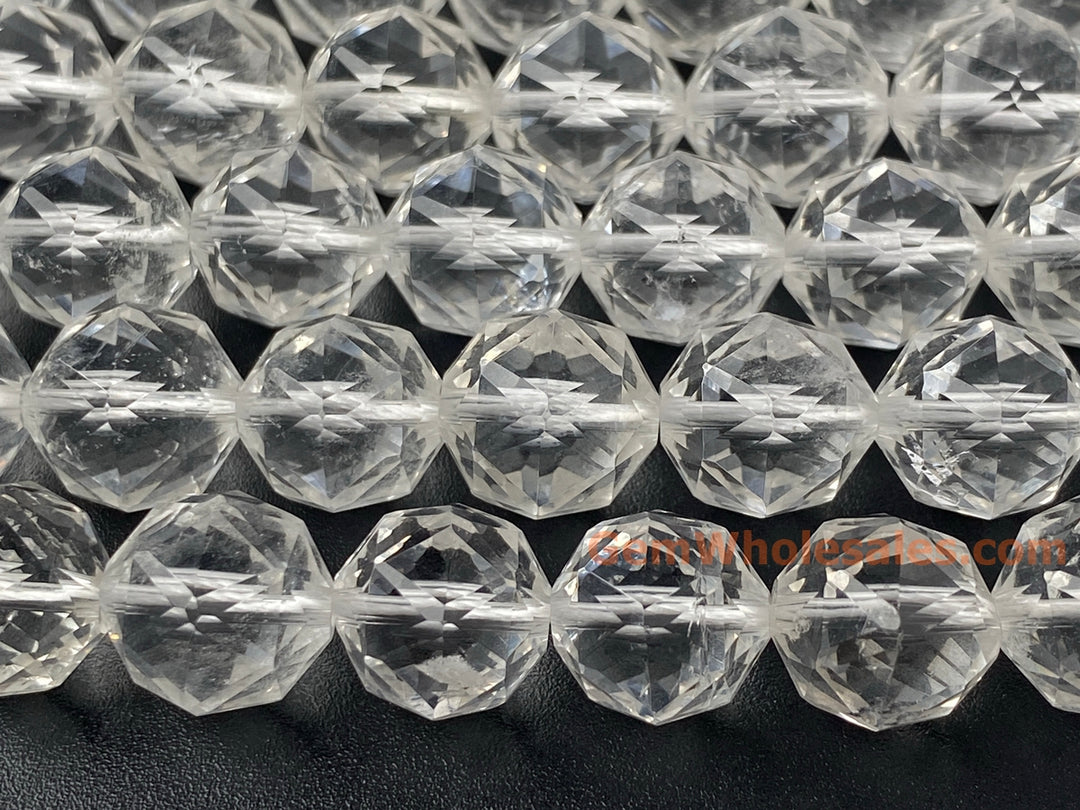 15" 10mm Natural rock crystal quartz star faceted beads