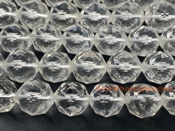 15" 10mm Natural rock crystal quartz star faceted beads