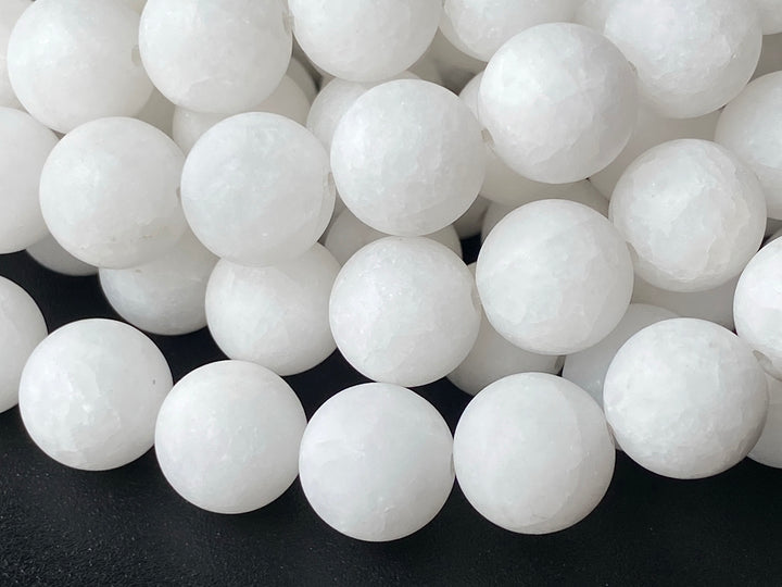15.25" 8mm/10mm/12mm matte white jade Round beads