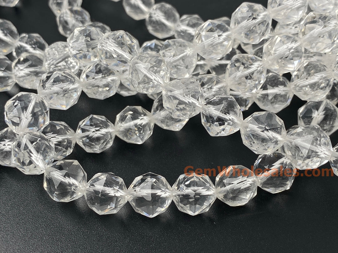 15" 10mm Natural rock crystal quartz star faceted beads