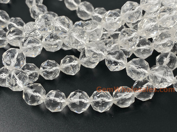 15" 10mm Natural rock crystal quartz star faceted beads