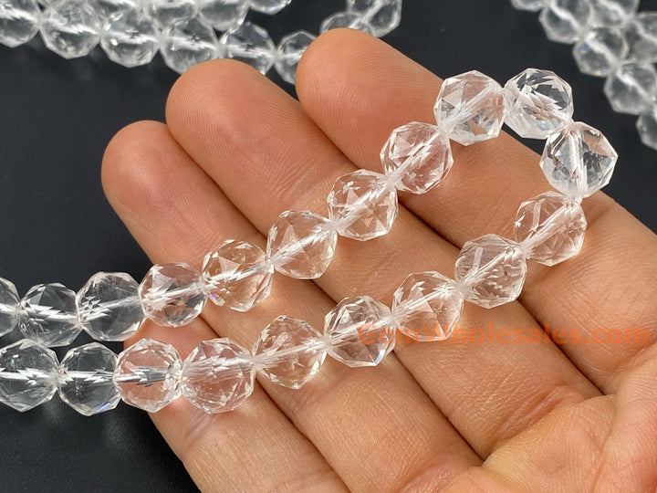 15" 10mm Natural rock crystal quartz star faceted beads