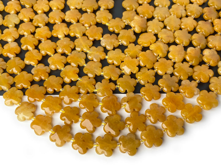 15.5" 15mm/20mm Natural yellow jade flower beads gemstone