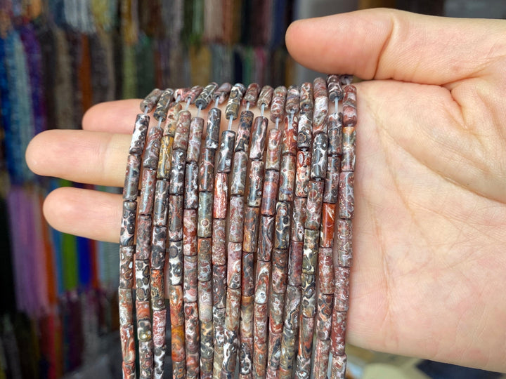 15" 4x13mm Natural leopard skin jasper round tubes/Cylinder beads