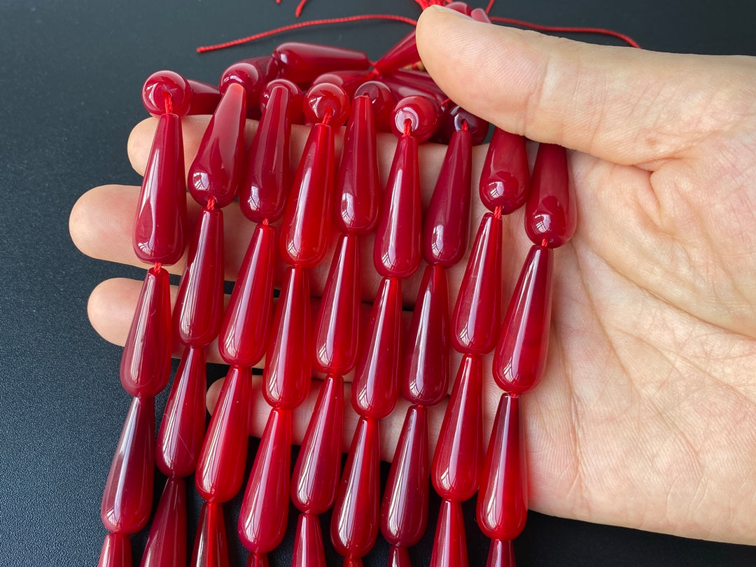 15" 10x30mm Red agate teardrop beads for jewelry making