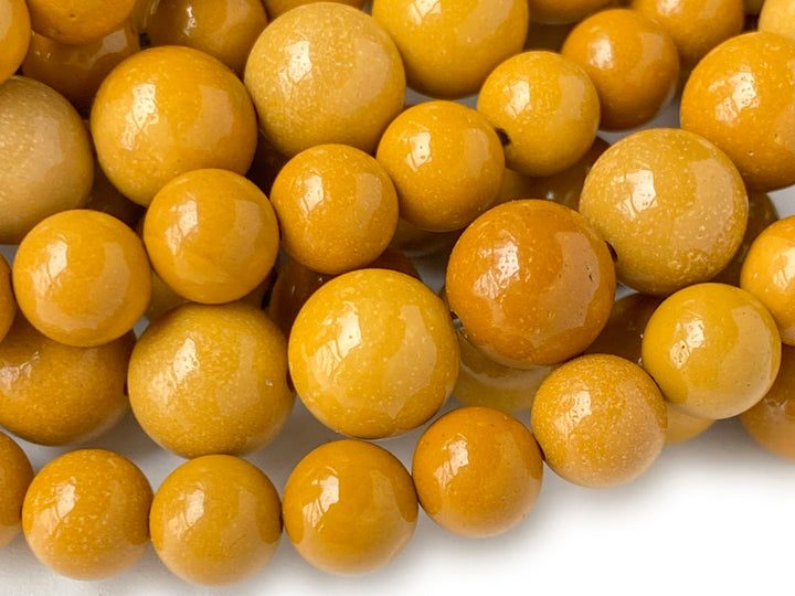 15.5“ 6mm/8mm natural yellow mookaite/moukite stone round beads