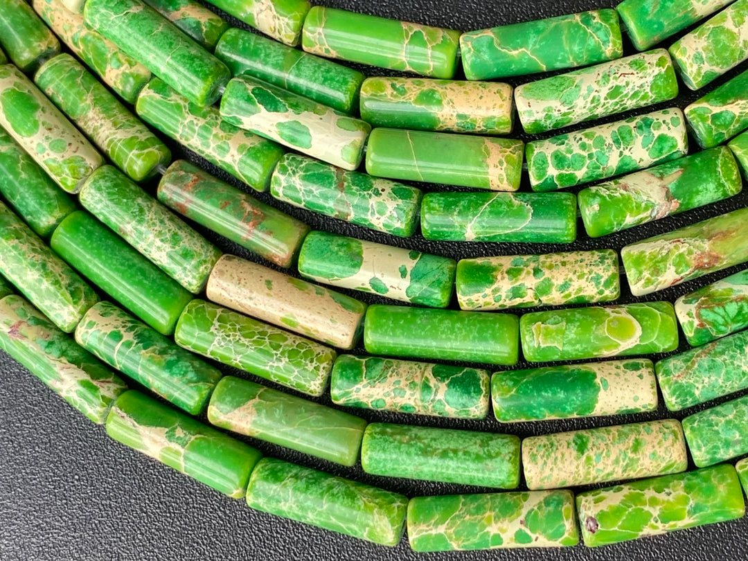 15.5" 4x13mm Yellowish green emperor jasper round tube beads