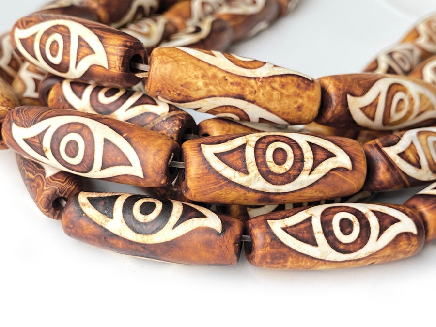 10PCS 10x28mm Antique brown Tibetan DZI agate barrel/rice beads 2 eyes