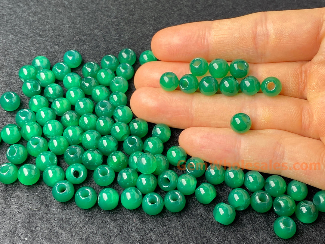 20PCS 8mm green agate round beads, 3mm big hole