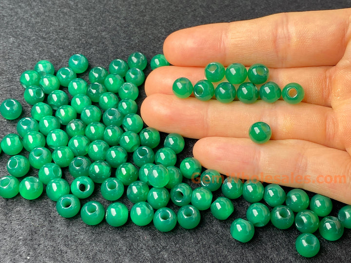 20PCS 8mm green agate round beads, 3mm big hole