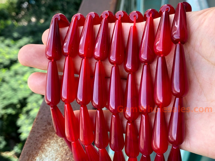 15" 10x30mm Red agate teardrop beads for jewelry making