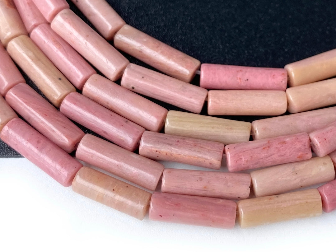 15.5" 4x13mm natural Rhodonite round tube beads, pink Cylinder