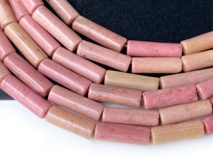 15.5" 4x13mm natural Rhodonite round tube beads, pink Cylinder