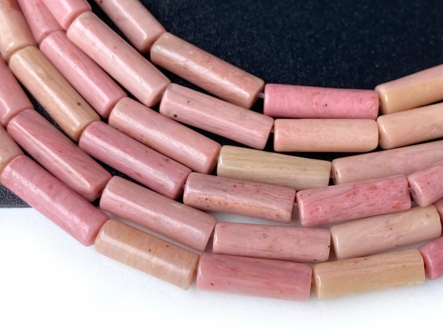 15.5" 4x13mm natural Rhodonite round tube beads, pink Cylinder