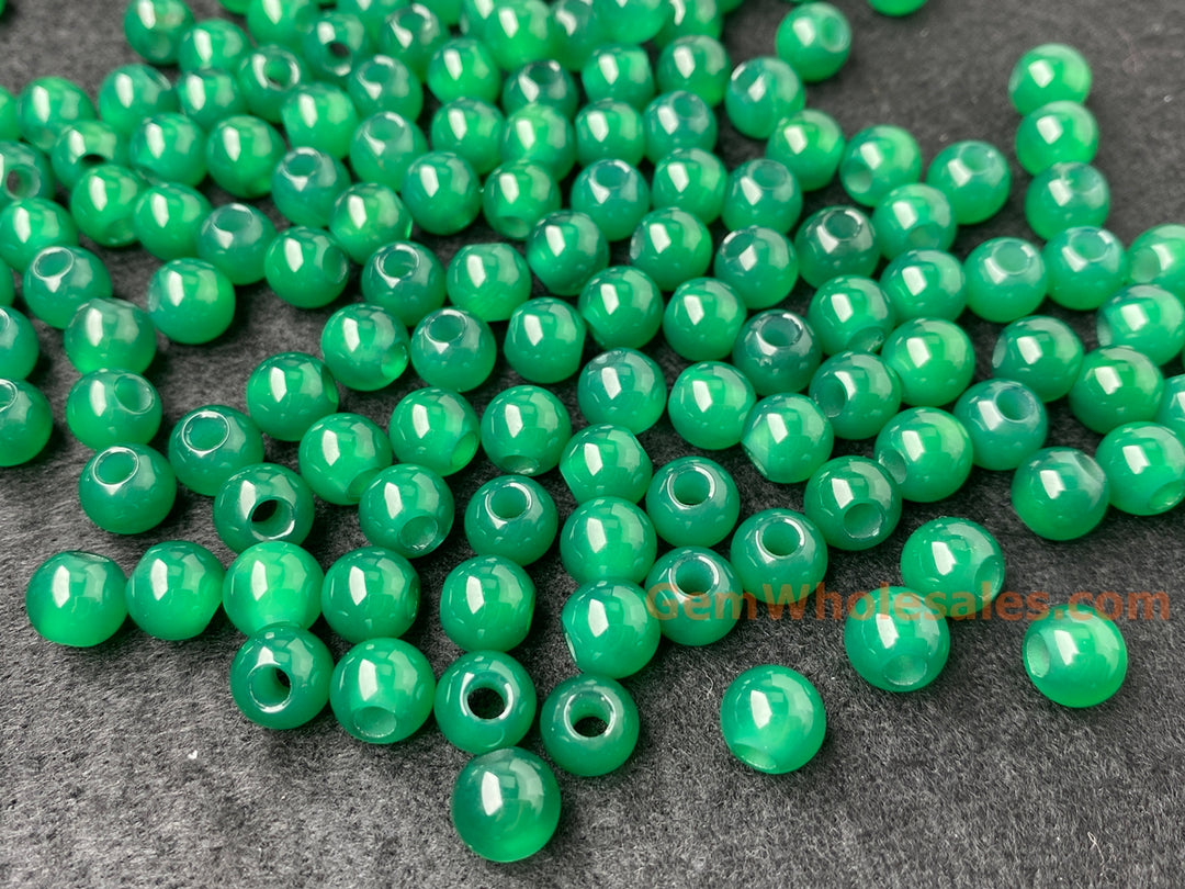 20PCS 8mm green agate round beads, 3mm big hole